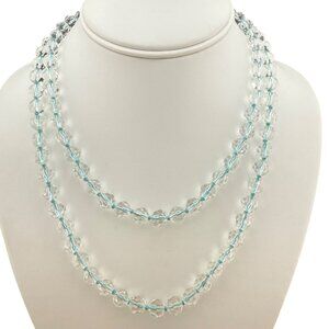 Yosca Glass Bead Long Single Strand Necklace‎ Clear & Light Blue Accents